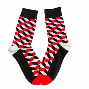 5/$10 3D Box Socks in Red, Black, White